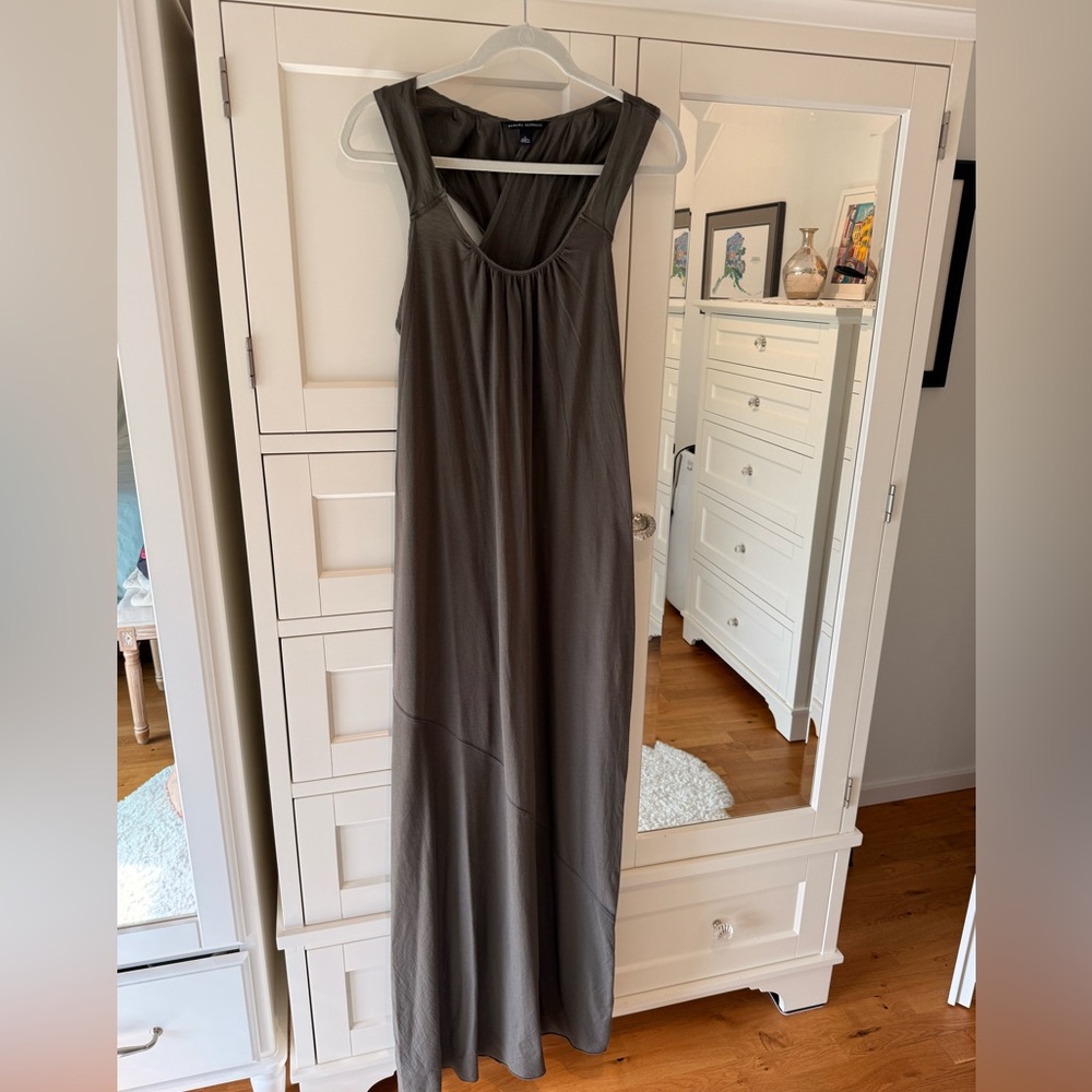 Banana Republic Olive Green/Gray Column Cross back Sleeveless Maxi Dress - Gray